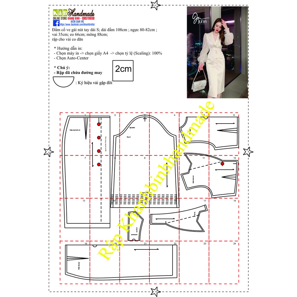 Rập giấy đầm bút chì cổ ve 1196
