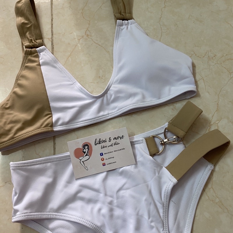 [BKN1607] &lt;ÂU&gt; SET BIKINI TRẮNG MIX BE BASIC CUTOUT HÔNG