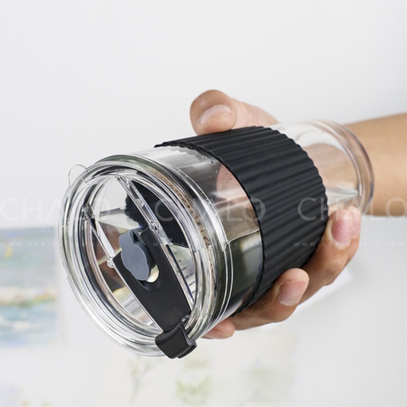 Bình thuỷ tinh đựng nước 450ml (Kèm ống hút)