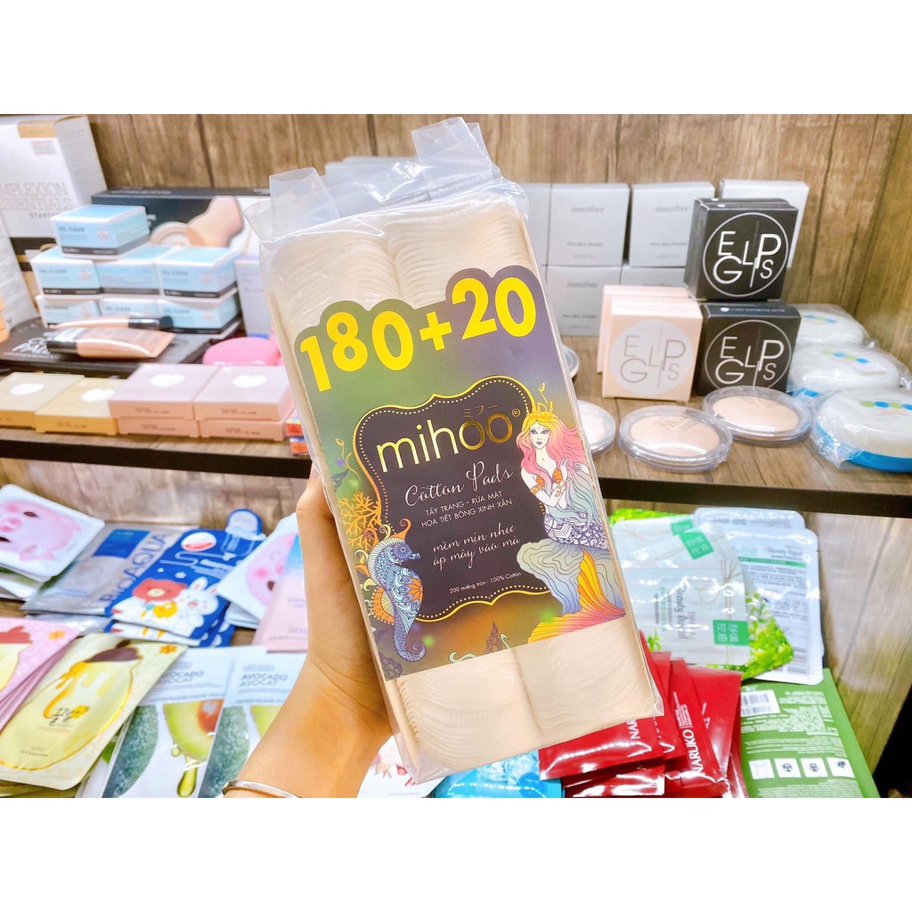 BÔNG TẨY TRANG MIHOO 180+20 CHẤT COTTON PAD VIỀN BÔNG ÉP CHẶT ( CHÍNH HÃNG )