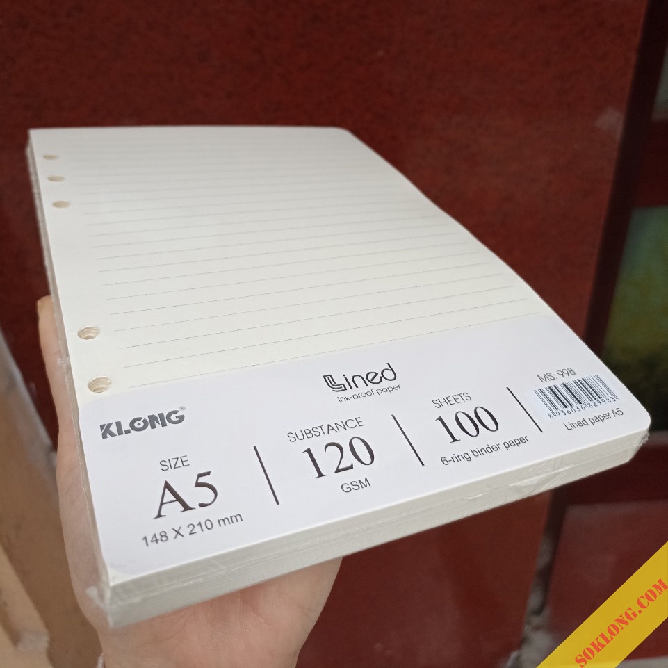Ruột sổ còng kẻ ngang A5 100 tờ dày dặn, giấy refill binder file còng Klong MS 998