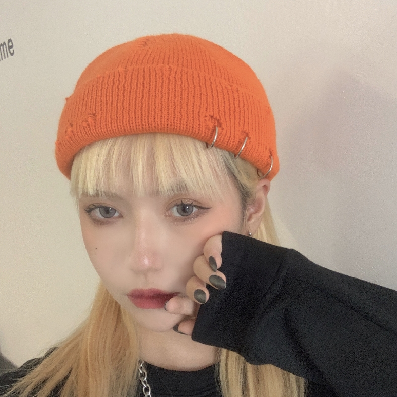 Mũ dệt kim thiết kế rách lỗ phong cách Hàn Quốc cổ điển INS Harajuku