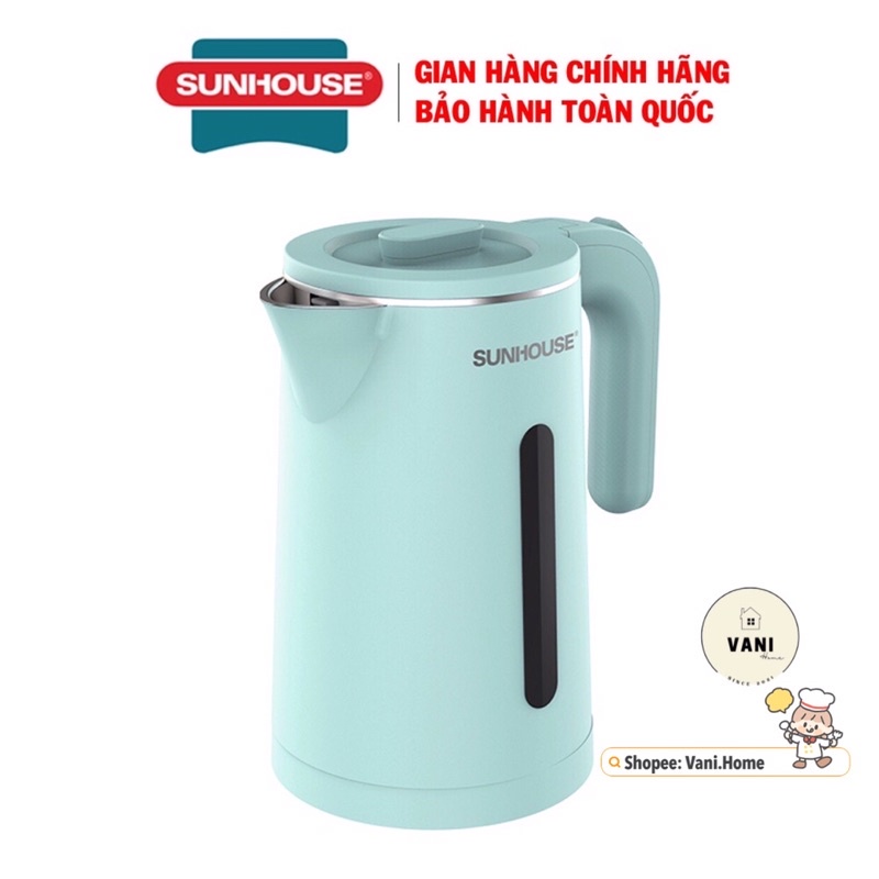 Bình đun siêu 2 lớp Sunhouse - Ấm siêu tốc 1,8L chống giật tự ngắt 2 lớp inox và nhựa SUNHOUSE (chính hãng)