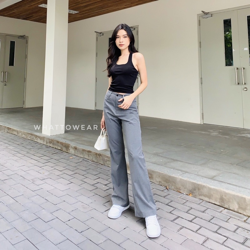 Quần kaki co giãn vintage xám ống suông by Whattowear | BigBuy360 - bigbuy360.vn