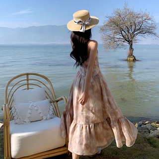 Đầm hai dây họa tiết màu nhuộm thời trang