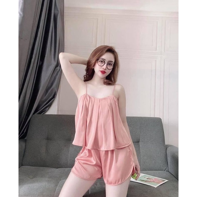 Sét đồ ngủ gấp lysiêu rẻ lụa satin  2 dây dễ thương