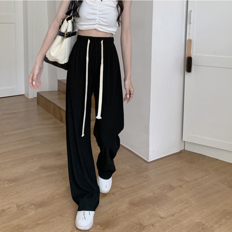 Quần ống rộng Lưng Cao Phối Dây Rút Phong Cách Hàn Quốc 3 Màu Sắc Lựa Chọn Dành Cho Nữ