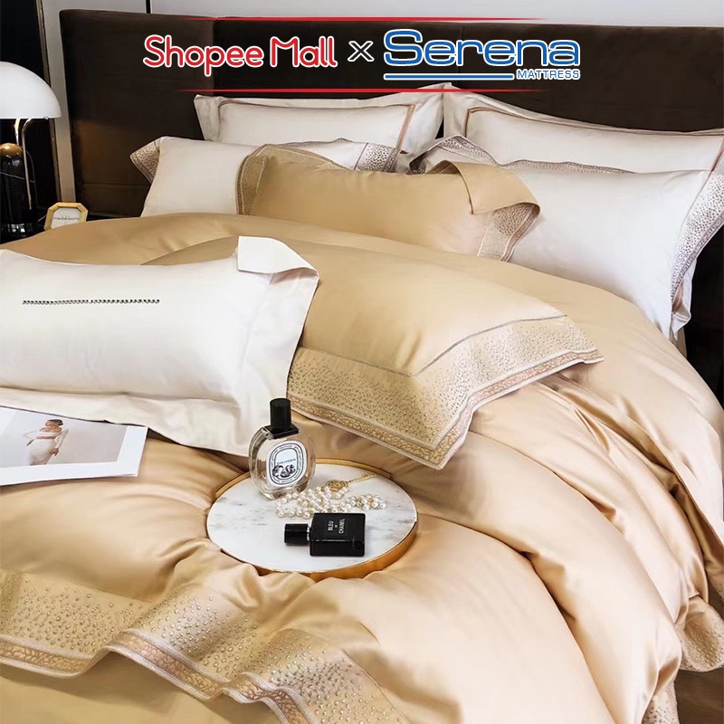 Ga Phủ Giường 5 Món Lụa Tencel 120s SERENA Chính Hãng Set Chăn Ga Ra Grap Drap Gối Nệm Đệm Trải Bọc Giường Trần Bông Đẹp