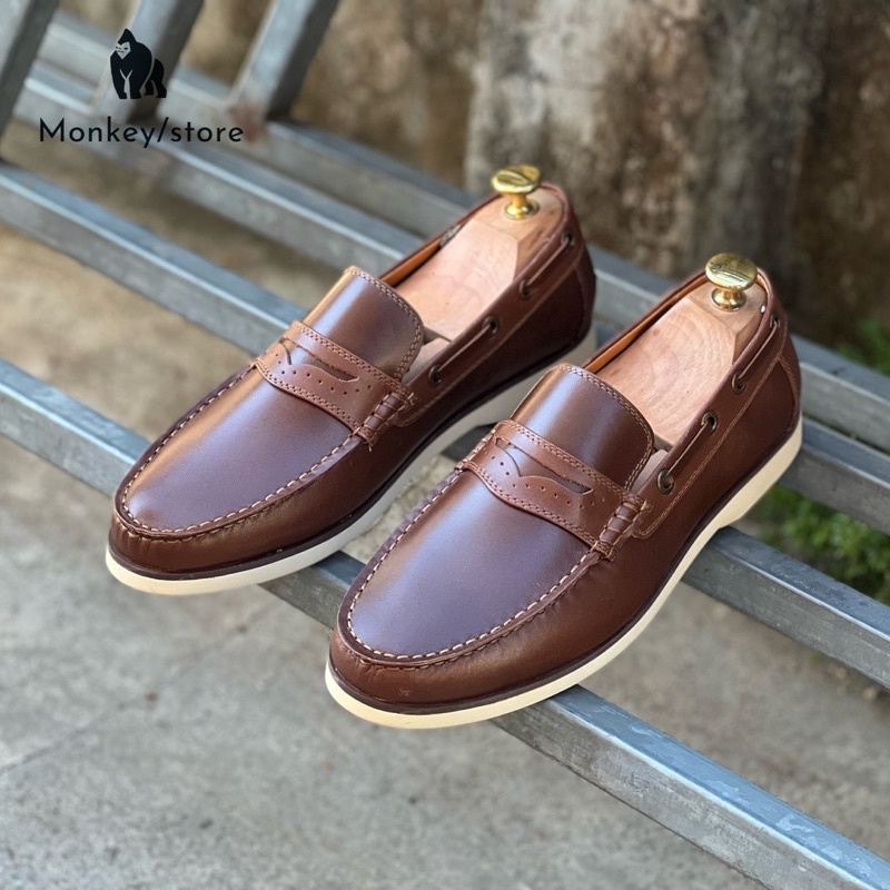 Giày lười dáng slion, Làm từ da bò sáp thời trang - Mã : MK14