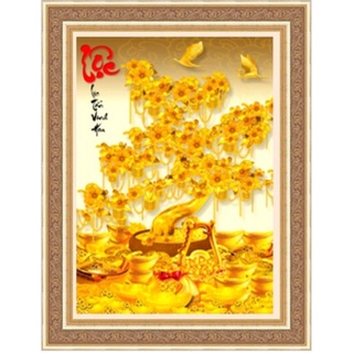 Tranh Đinh Đá ABC 3D Cây Kim Tiền LV415,  D9296 (KHÁCH TỰ ĐÍNH) KT:50X75CM