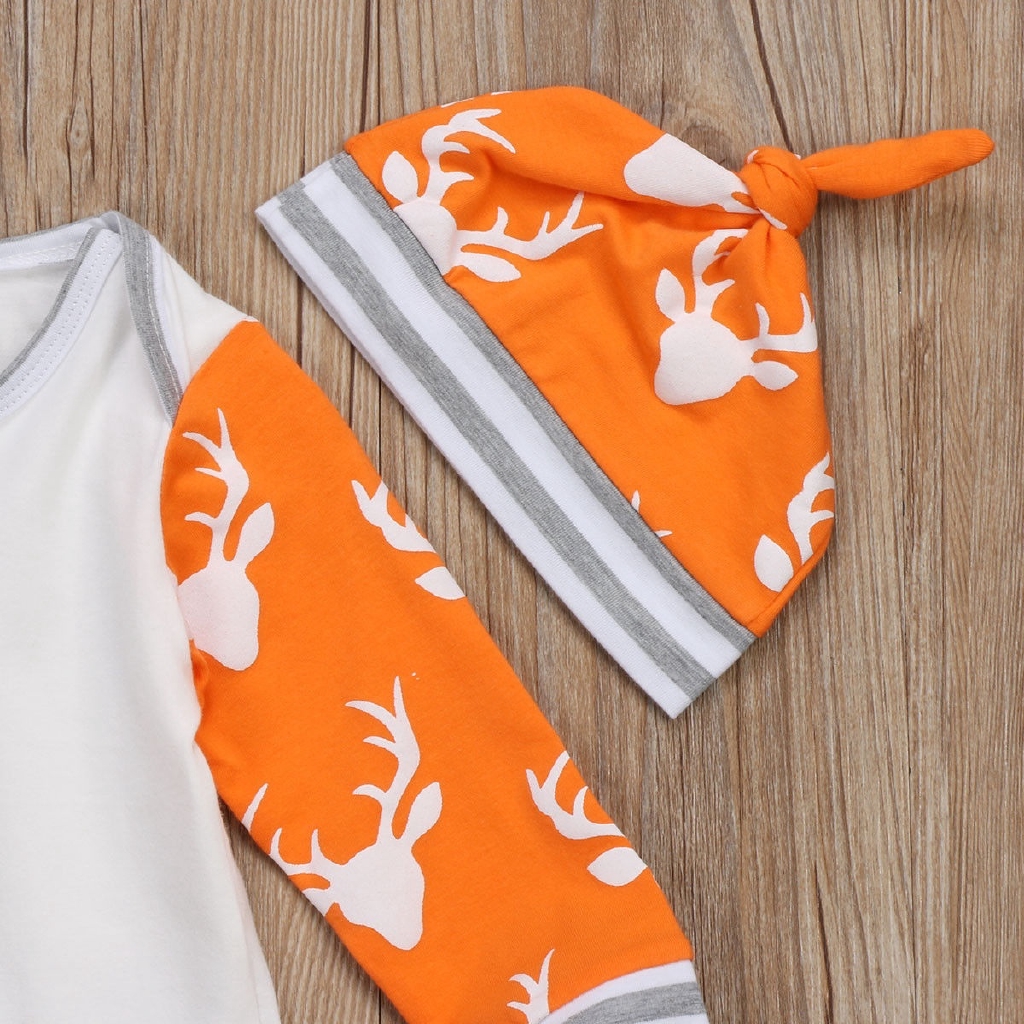 Bộ 3 cái gồm áo thun + quần + nón hình tuần lộc sợi cotton dễ thương cho bé sơ sinh