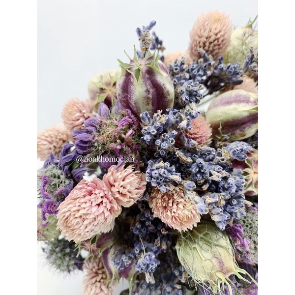 Hoa khô bạc hà Lemon Mint màu tím vintage, cắm lọ trang trí decor phong cách bắc âu cổ điển