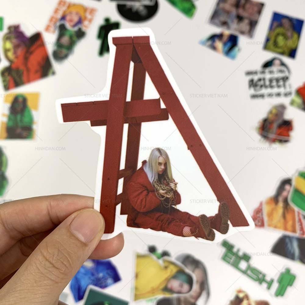 50 Sticker Billie Eilish dán nón bảo hiểm, dán xe, tem dán đàn guitar, xe cub hình dán, tem dán chống nước trang trí