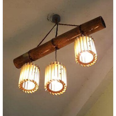 Đèn gỗ dáng trụ thả trần - Đèn gỗ Decor trang trí nhà cửa, quán cà phê - Tặng kèm đèn 3W