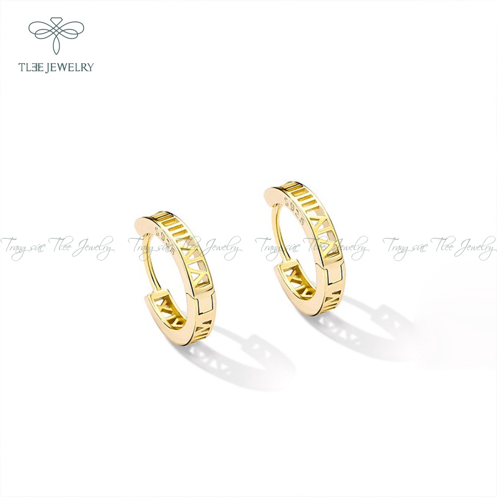 Khuyên tai bạc unisex TLEE tròn chốt bấm hình số la mã lạ mắt NCJ B0155