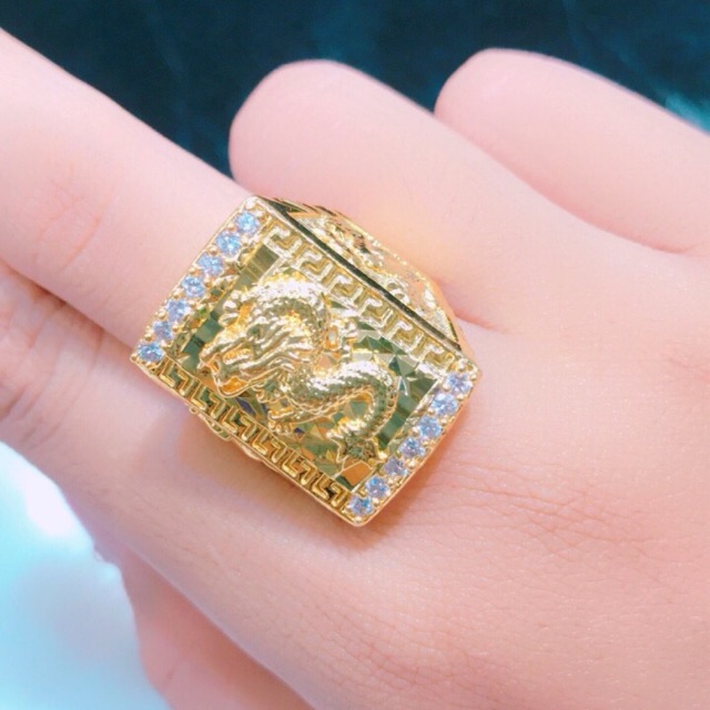 Nhẫn nam mặt khắc rồng nổi dát vàng 18k