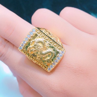 Nhẫn nam mặt khắc rồng nổi dát vàng 18k