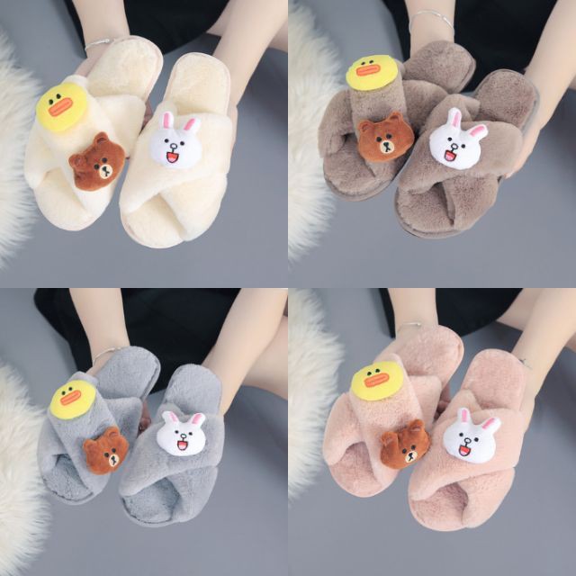 Dép lông đi trong nhà gấu Brown đáng yêu (Line Friend)