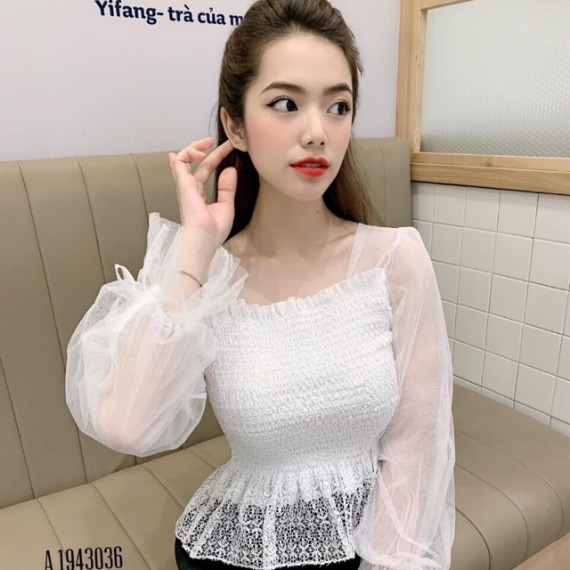 Áo voan lưới bồng tay hàng đẹp Quảng Châu