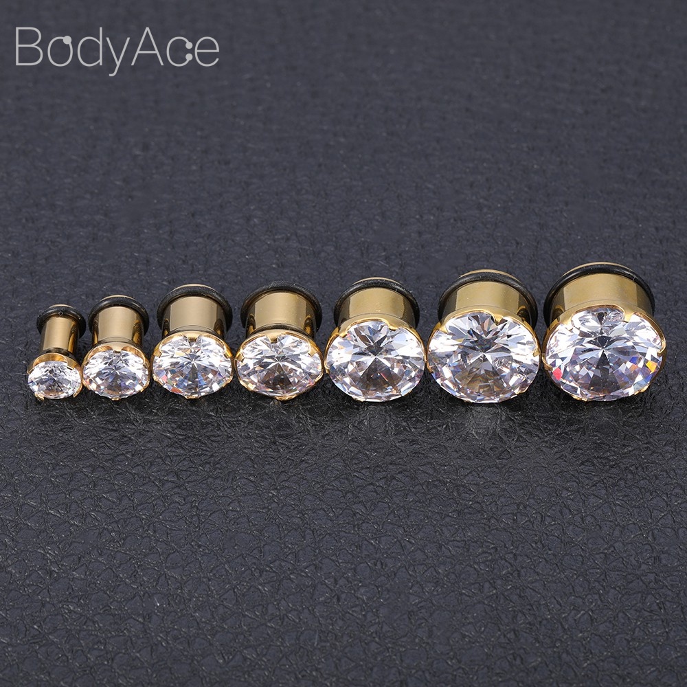 Khuyên Nong Tai Bằng Thép 4-16mm Đính Đá Zircon