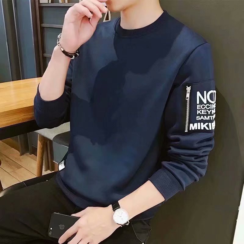 Áo len dáng rộng tay dài lót nhung thời trang thu đông dành cho nam Hàn Quốc áo len dệt kim simple áo len cổ tròn nam