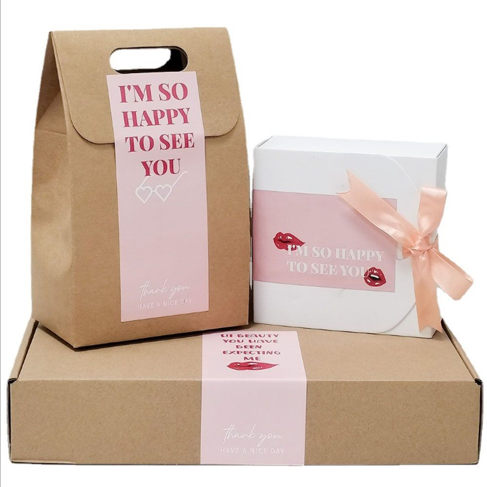 Set 50 miếng dán hình chữ nhật 6x15cm in chữ Thank You dùng trang trí quà tặng