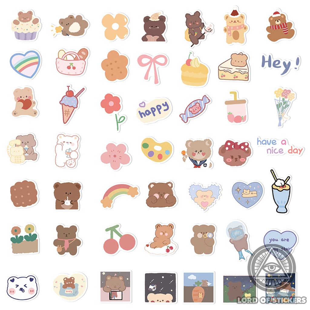 Set 102 Nhãn Dán Sticker Hoạt Hình Gấu Cute Dễ Thương Phong Cách Hàn Quốc Chống Thấm Nước Trang Trí Mũ Bảo Hiểm, Laptop