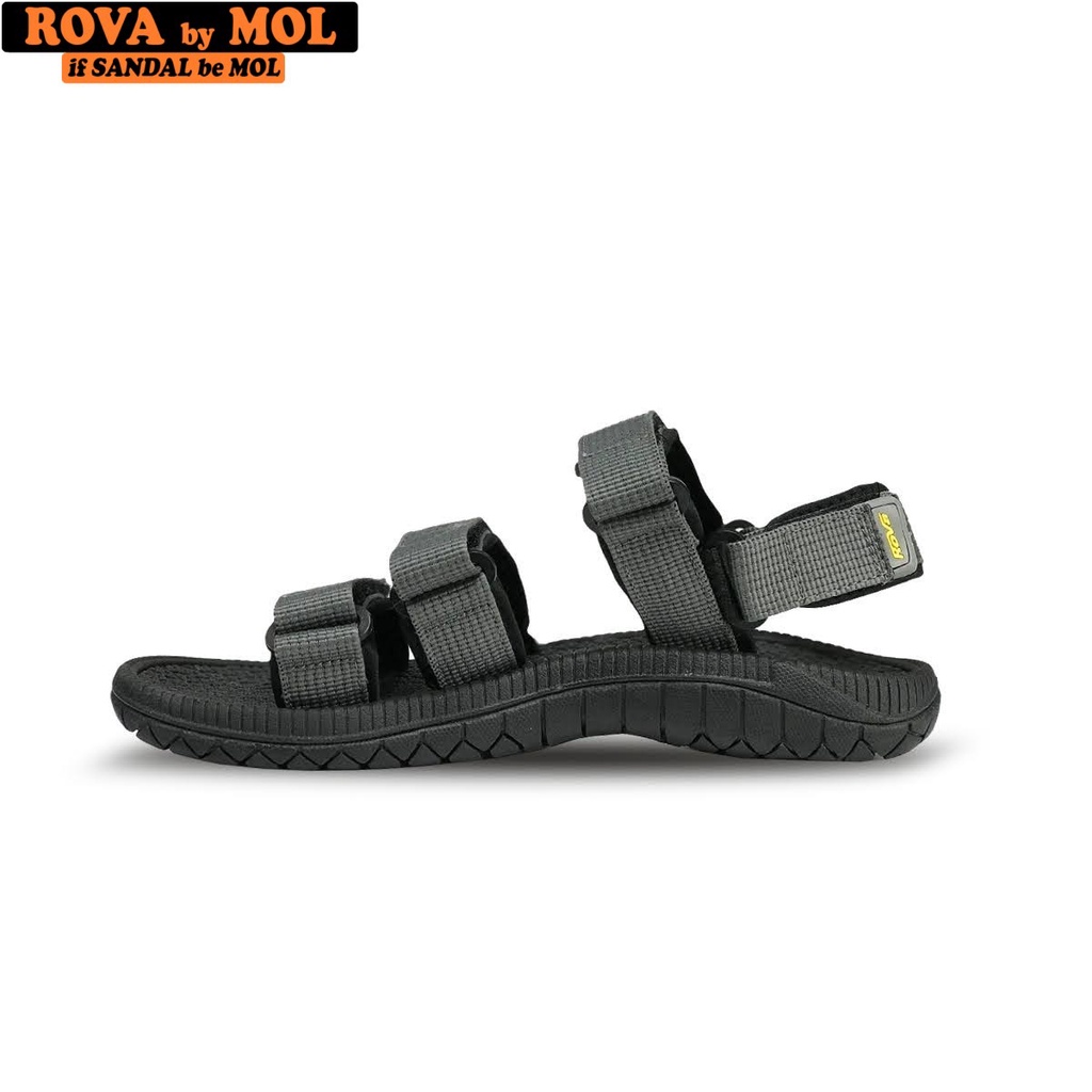 Giày sandal nam hiệu Rova siêu bền kiểu 3 quai ngang đế cao su quai dù đi học màu xám mã RV39-1