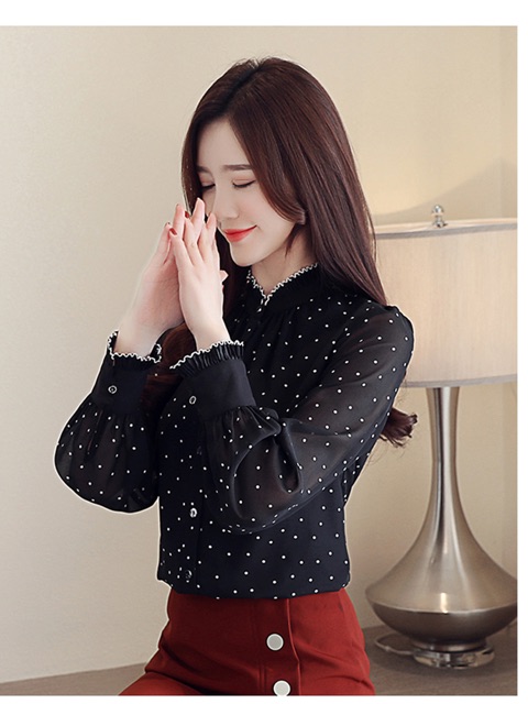 Áo sơ mi nữ tay dài chấm bi cao cấp size M L XL