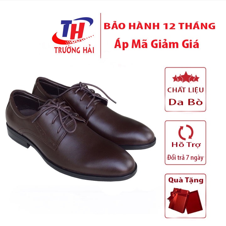 Giày nam công sở buộc dây da bò cao cấp Màu Nâu  Trường Hải  Đế Cao su không trơn GTD290