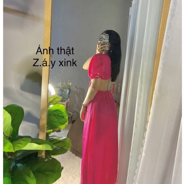 /order taobao/ Đầm Maxi Cổ V Khoét Eo Vải Lụa Nhũ