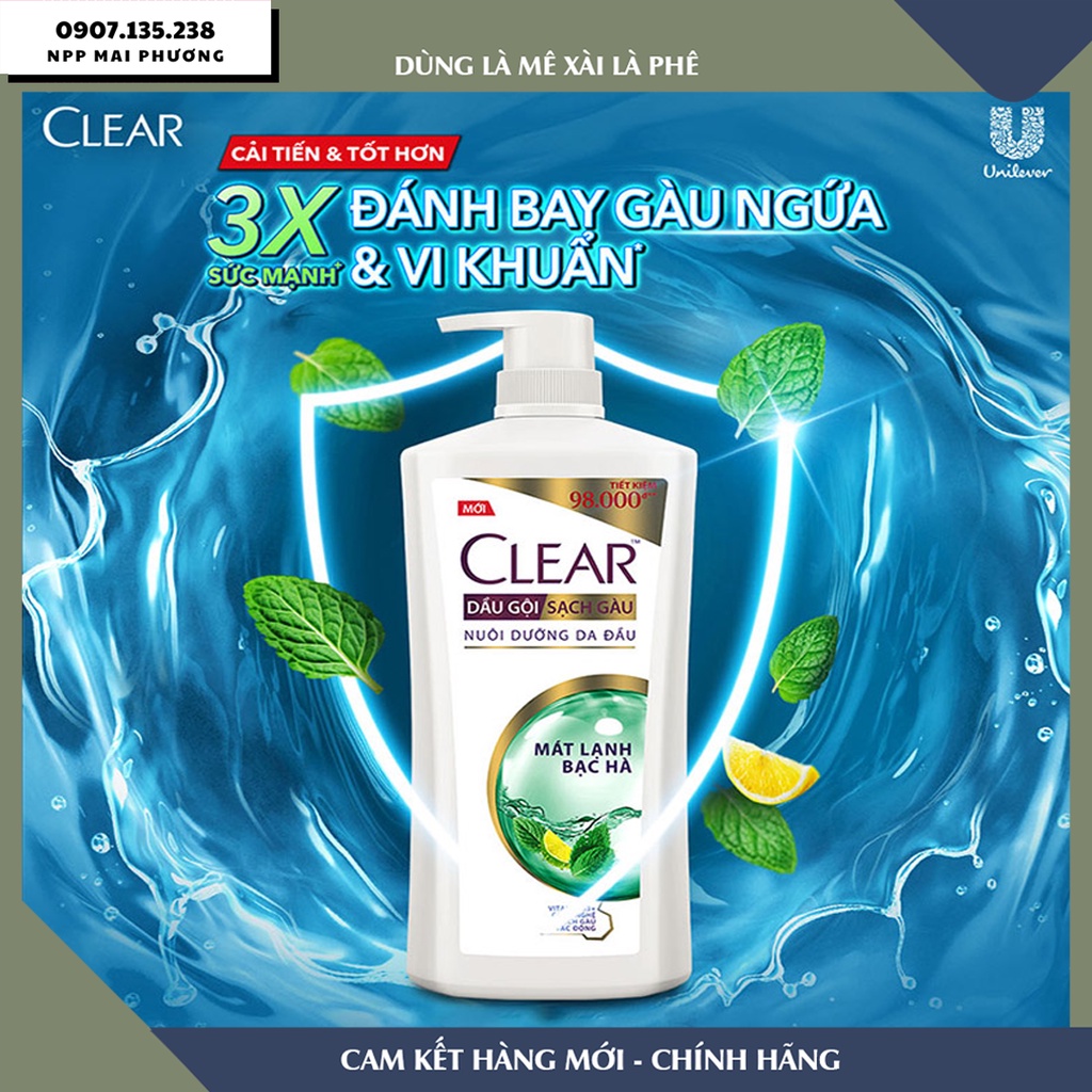 [ Chai 880G - Có Vòi ] Dầu gội Clear mát lạnh bạc hà