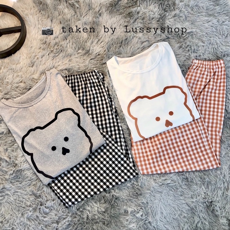 Đồ Bộ Nữ Hình Gấu Sọc Caro Siêu Xinh, Bộ Đồ Ngủ Thu Đông Pyjama Dài Tay Mặc Nhà Cotton Mềm Ulzzang Hàn Quốc 2021