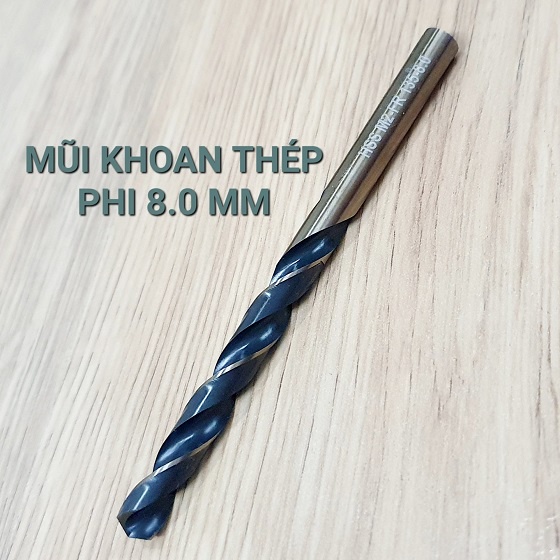Một Mũi Khoan 8 Ly Đen Vàng Cực Phẩm Dùng Khoan Inox Chất Liệu Thép M2, HRC=68, Fr.135