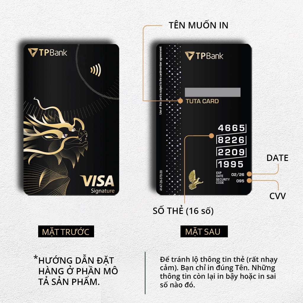Miếng dán thẻ đen, skin, sticker thẻ ATM, ngân hàng, CÓ IN TÊN VÀ THÔNG TIN THẺ  | TUTA CARD