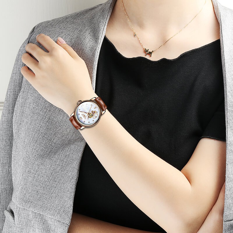 Đồng hồ nữ chính hãng KASSAW K810-3 Kính sapphire ,chống xước,Chống nước 50m ,BH 24 tháng,Máy cơ (Automatic) ,dây da xịn