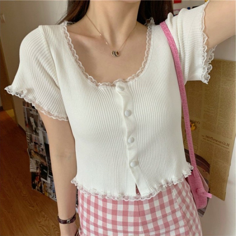 Áo Croptop Bozip Viền Ren Siêu Xinh alohashop91