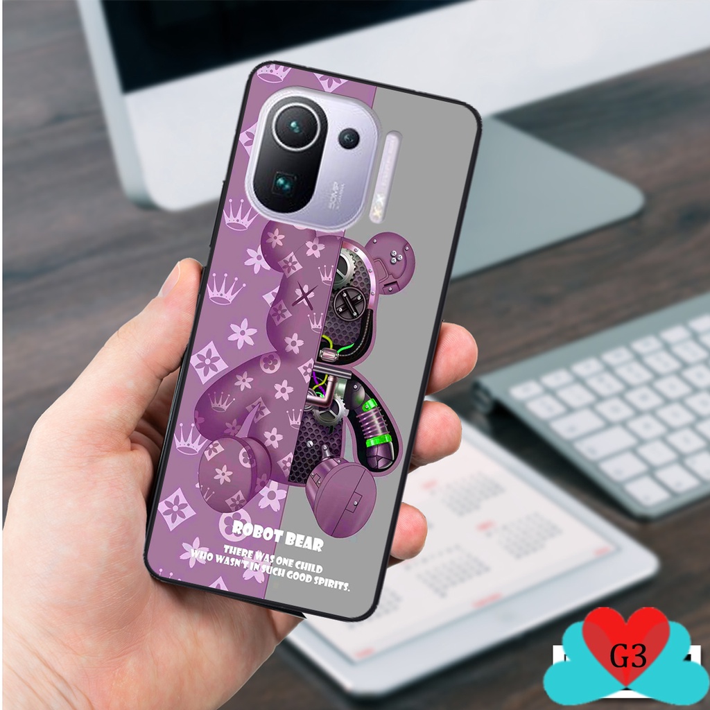 Ốp lưng kính cường lực Xiaomi Mi 11 5G - Mi 11 Lite - Mi 11 Pro in hình  gấu bearbrick siêu hot