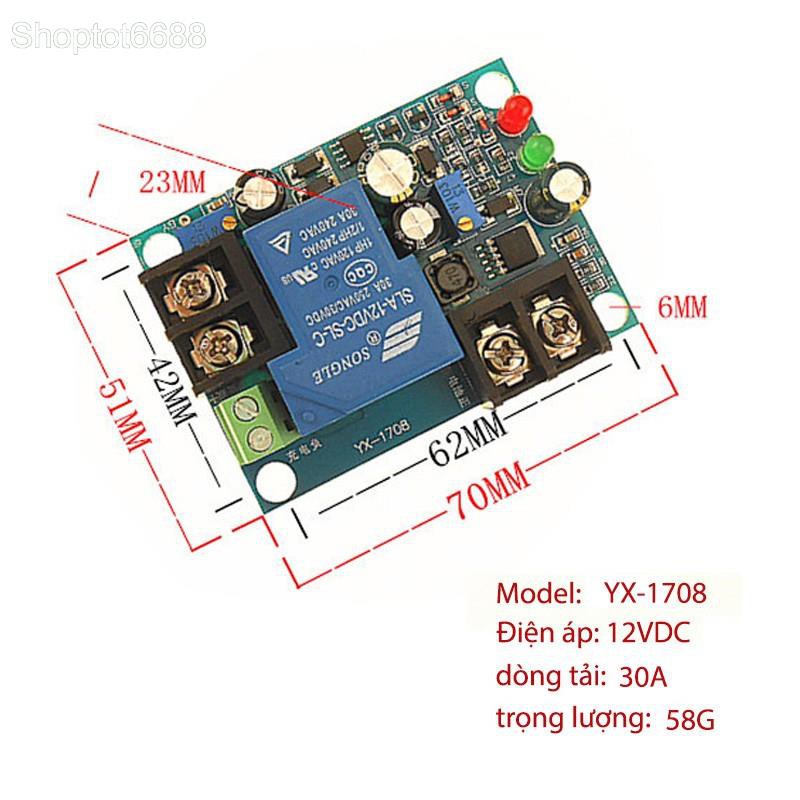 Module mạch kiểm soát và điều khiển tự động chuyển sang sạc bình ắc quy YX1708 -12VDC 30A