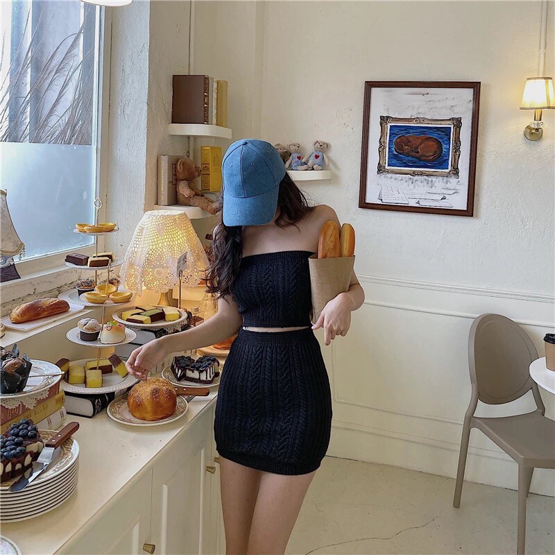 Set áo + chân đầm len ôm sát body