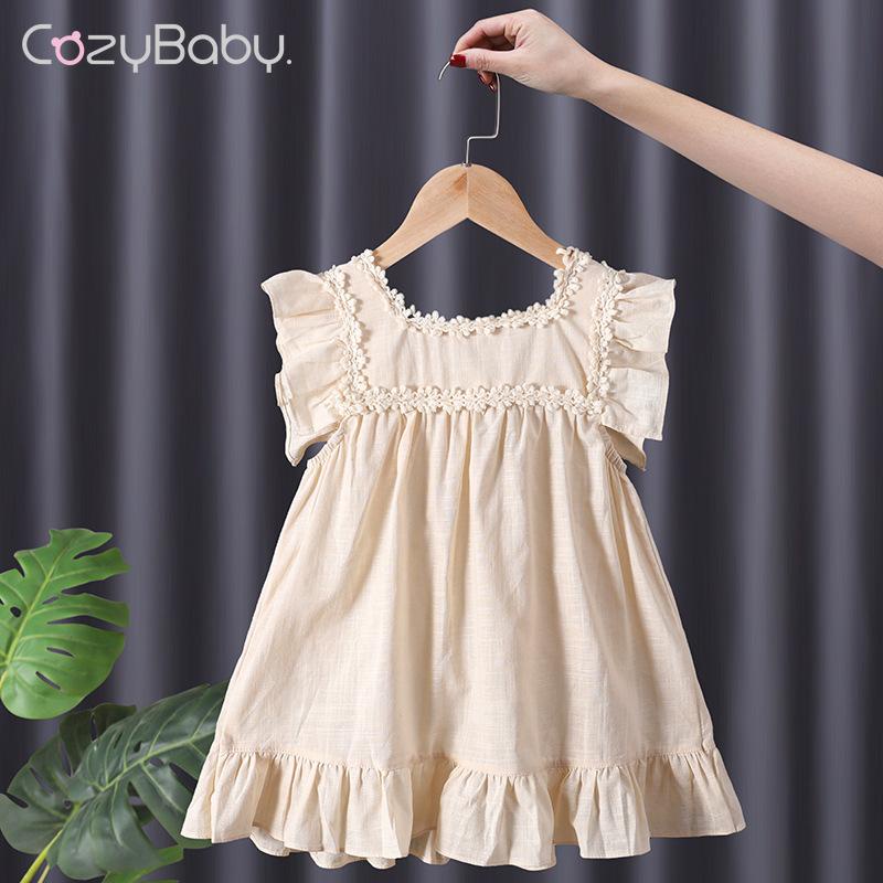 Váy Công Chúa Tay Bay Thêu Họa Tiết Mới Cho Bé Gái