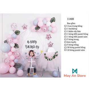 Combo bong bóng trang trí sinh nhật Happy Birthday cực đang yêu cho bé gái (màu pastel) - Có đầy đủ phụ kiện