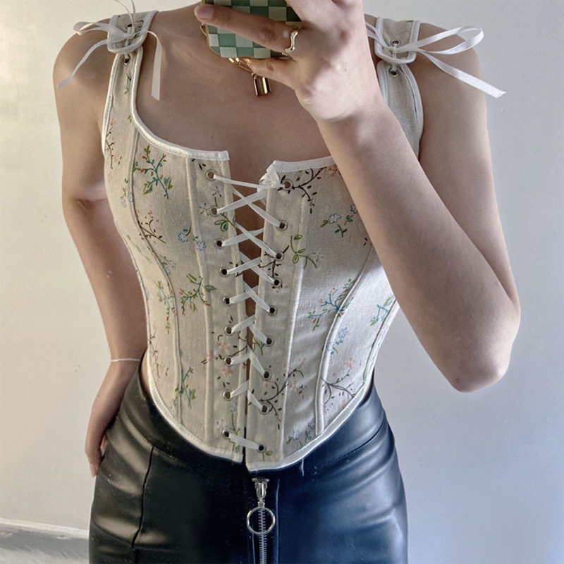 Áo Crop Top Nữ In Hoa Phong Cách Vintage Gợi Cảm