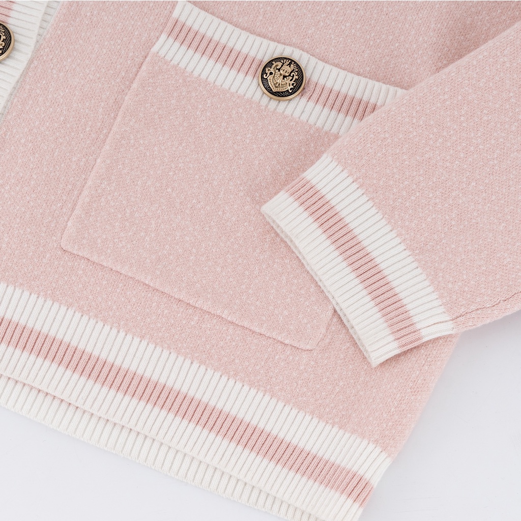 TINGOAN® - Áo khoác cardigan len xù hồng viền trắng tingoan RAINBOW BABY CARDIGAN/PK