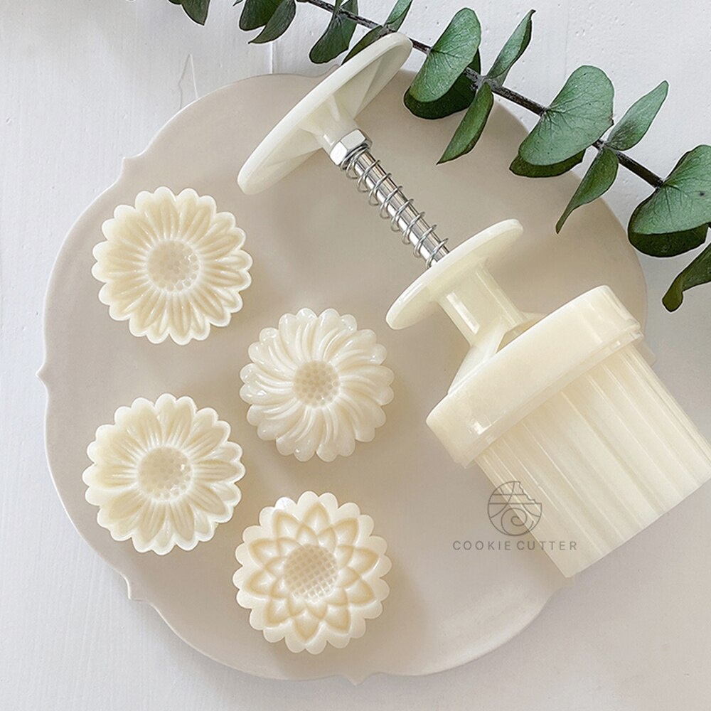 4 miếng/bộ bánh quy 50g hình hoa cúc con dấu bánh quy hoa bánh trung thu công cụ trang trí lò xo bánh nướng khuôn