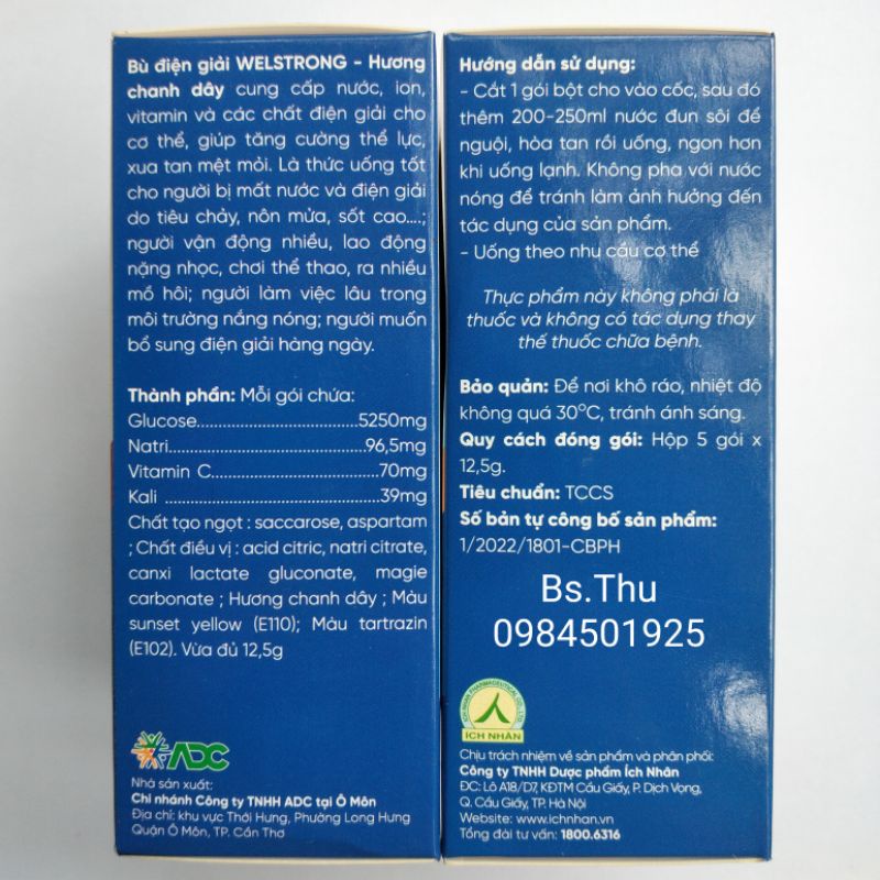 Bù Điện Giải WELSTRONG Bù nước, khoáng, bổ sung ion hương vị cam, vị chanh leo thơm ngon