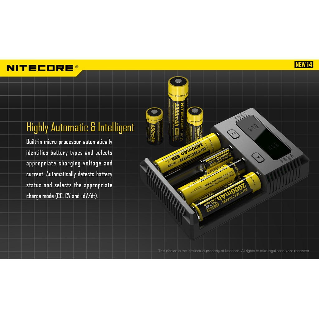 Bộ Sạc Pin Thông Minh Nitecore New I4 1500ma 18650, 21700, 26650...