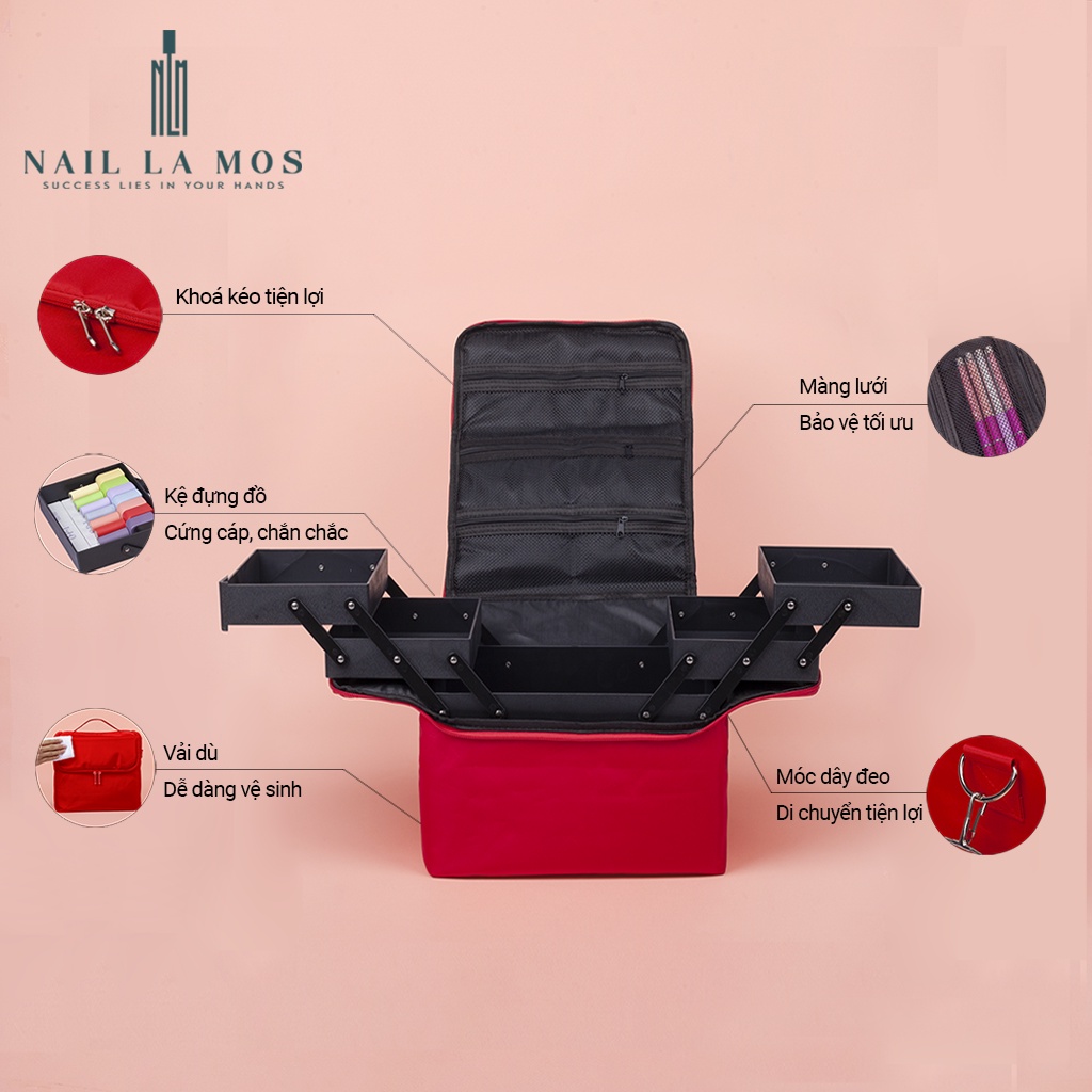 Cốp vải đựng đồ nail - cốp vải 3 ngăn 5 khay có dây đeo tiện lợi cho dân làm móng