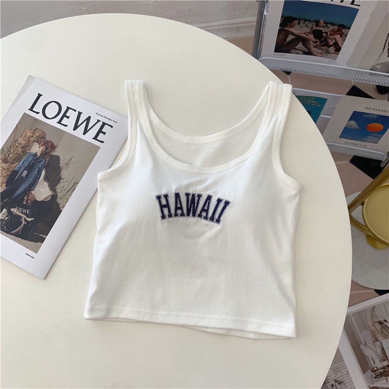 Áo croptop SUXI sát nách họa tiết thêu chữ thiết kế đơn giản thời trang cho nữ