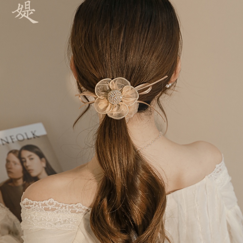 Dây Buộc Tóc Cao Su Co Giãn Phối Hoa Xinh Xắn Cho Nữ